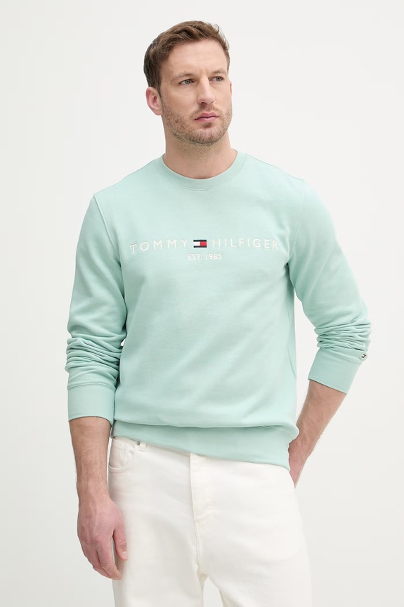 Tommy Hilfiger hanorac bărbătesc cu bumbac turcoaz MW0MW11596