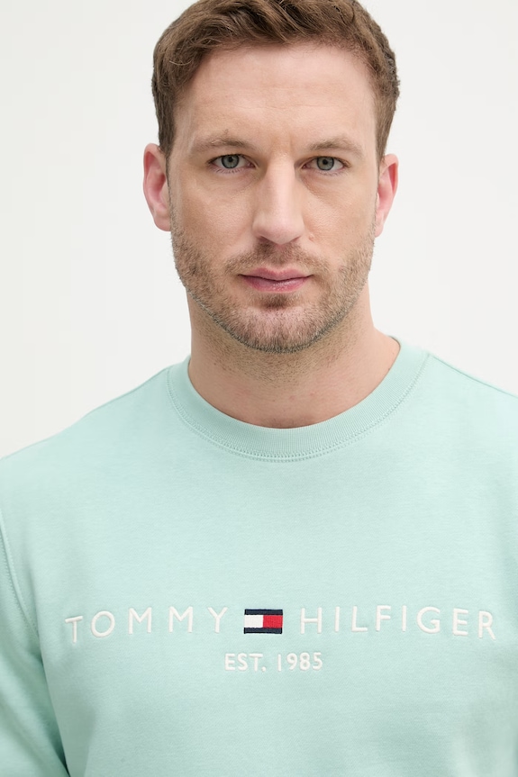 Tommy Hilfiger hanorac bărbătesc cu bumbac turcoaz MW0MW11596