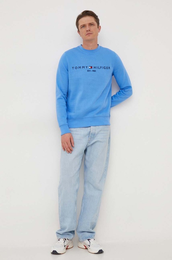 Tommy Hilfiger dukserica muška s pamukom MW0MW11596 plava SS26