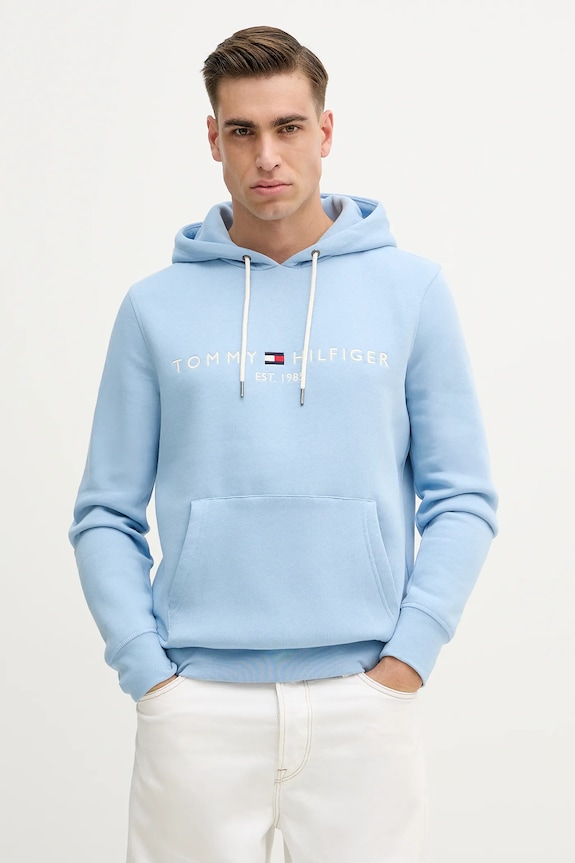 Tommy Hilfiger bluza z kapturem męska z bawełną niebieski MW0MW11599