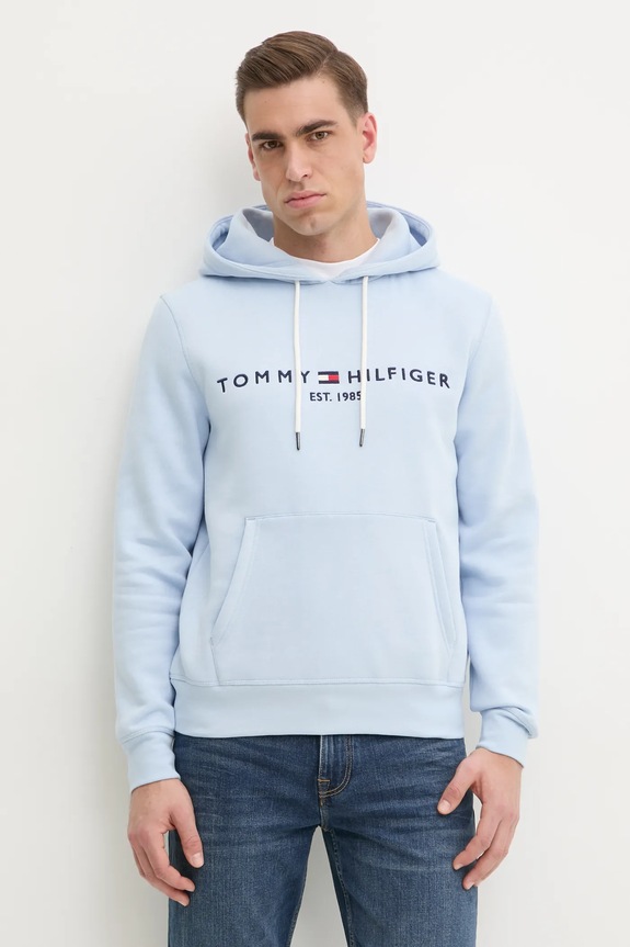 Tommy Hilfiger bluza z kapturem męska z bawełną niebieski MW0MW11599