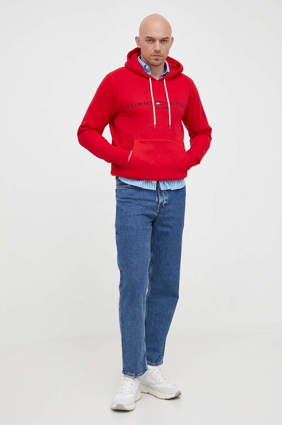 Tommy Hilfiger mikina s kapucňou pánska s bavlnou MW0MW11599 červená SS26