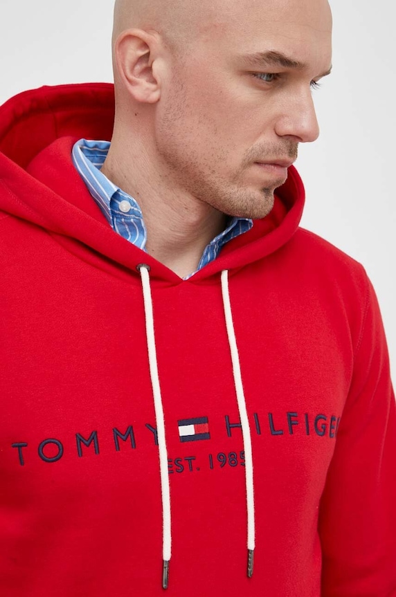 Tommy Hilfiger mikina s kapucňou pánska s bavlnou červená MW0MW11599