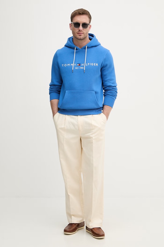 Tommy Hilfiger hanorac cu glugă bărbătesc cu bumbac MW0MW11599 albastru SS26