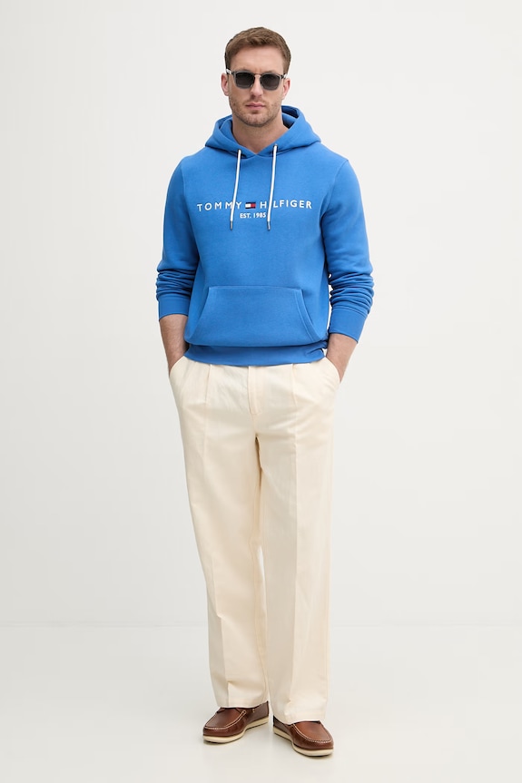 Tommy Hilfiger hanorac cu glugă bărbătesc cu bumbac MW0MW11599 albastru SS26
