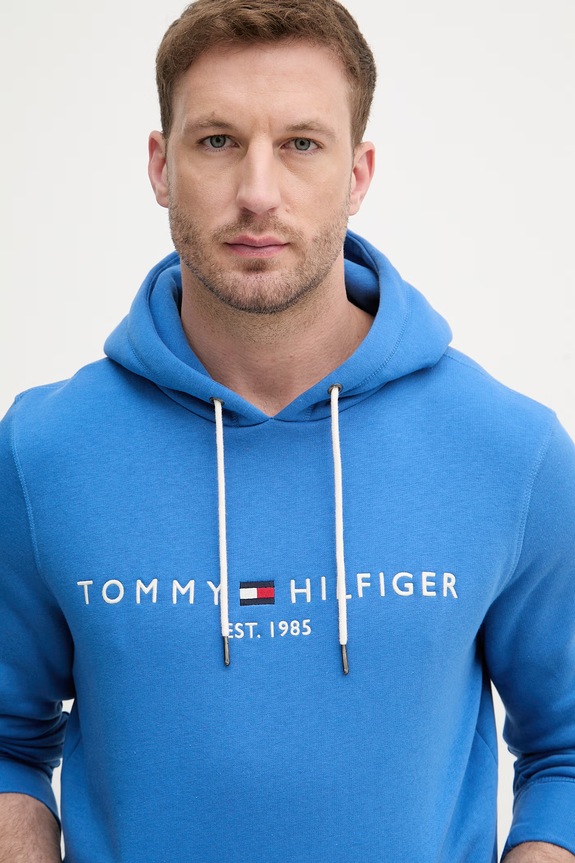 Tommy Hilfiger hanorac cu glugă bărbătesc cu bumbac albastru MW0MW11599