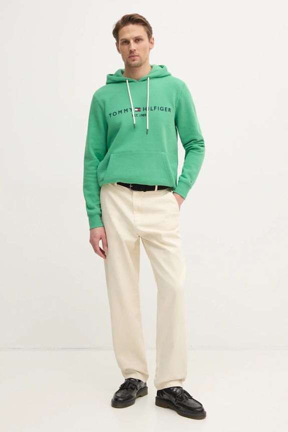 Tommy Hilfiger bluza z kapturem męska z bawełną MW0MW11599 zielony SS26