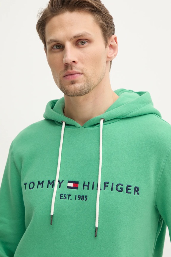Tommy Hilfiger bluza z kapturem męska z bawełną zielony MW0MW11599