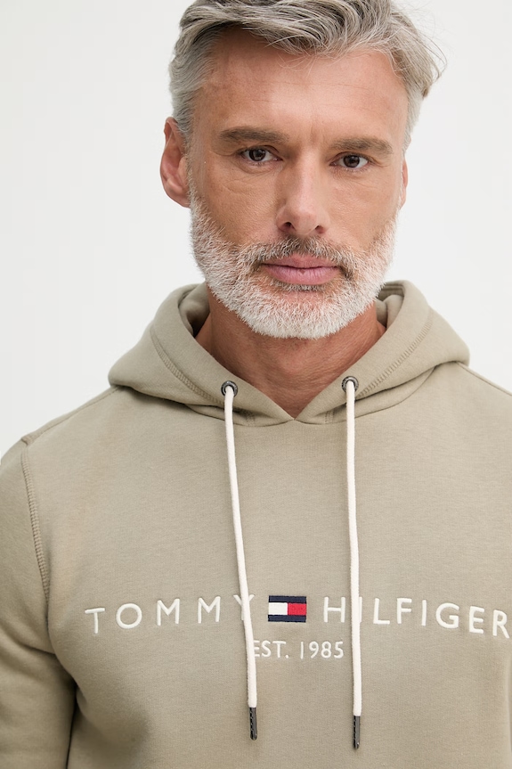 Îmbrăcăminte Tommy Hilfiger Hanorac cu glugă bărbătesc cu bumbac MW0MW11599 verde