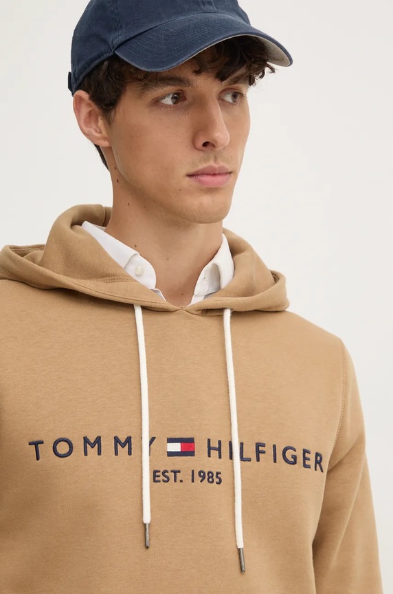 Tommy Hilfiger dukserica s kapuljačom muška pamučna bež MW0MW11599