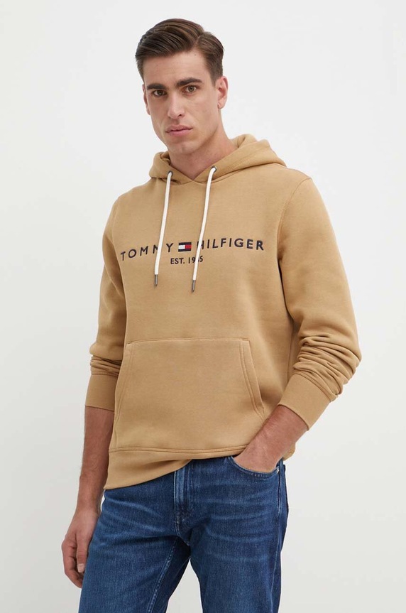 Tommy Hilfiger dukserica sa kapuljačom za muškarce s pamukom natpis bež MW0MW11599