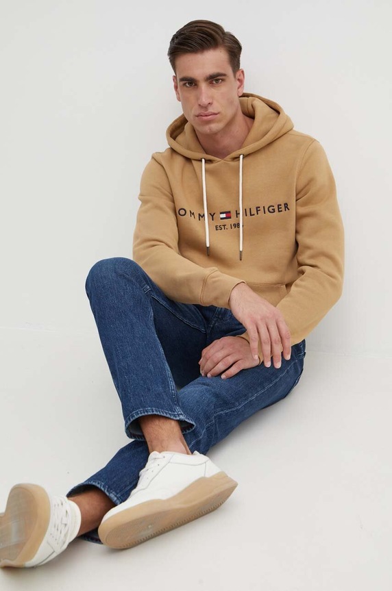 Tommy Hilfiger dukserica sa kapuljačom za muškarce s pamukom MW0MW11599 bež SS26