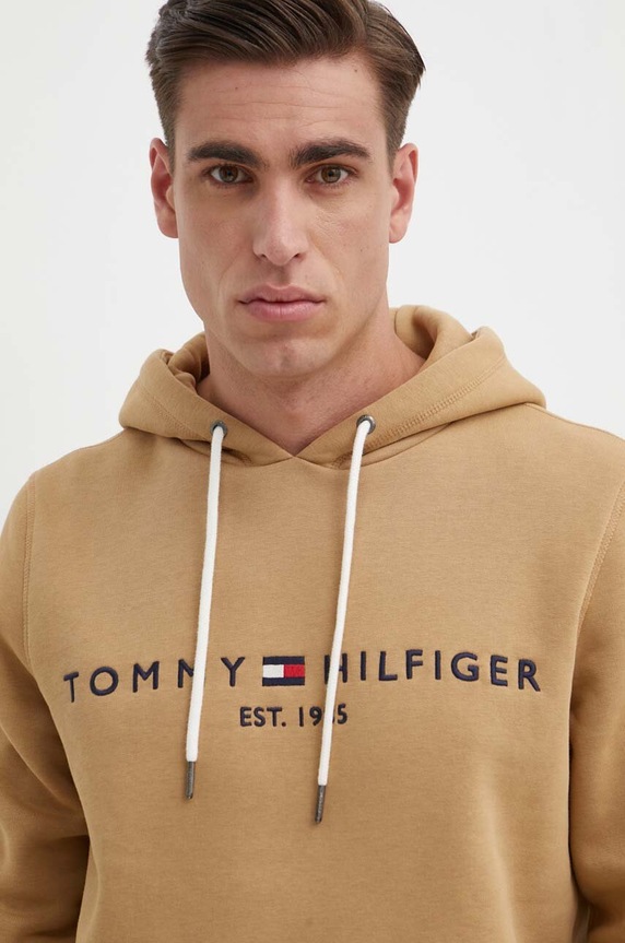 Tommy Hilfiger dukserica sa kapuljačom za muškarce s pamukom bež MW0MW11599
