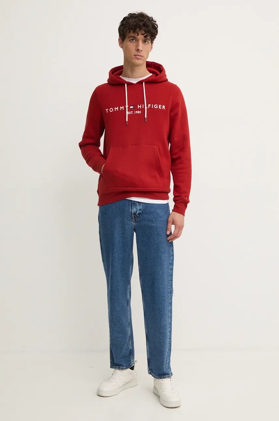 Tommy Hilfiger bluza z kapturem męska z bawełną MW0MW11599 bordowy SS26