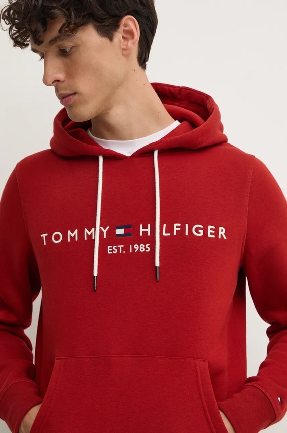 Tommy Hilfiger bluza z kapturem męska z bawełną bordowy MW0MW11599