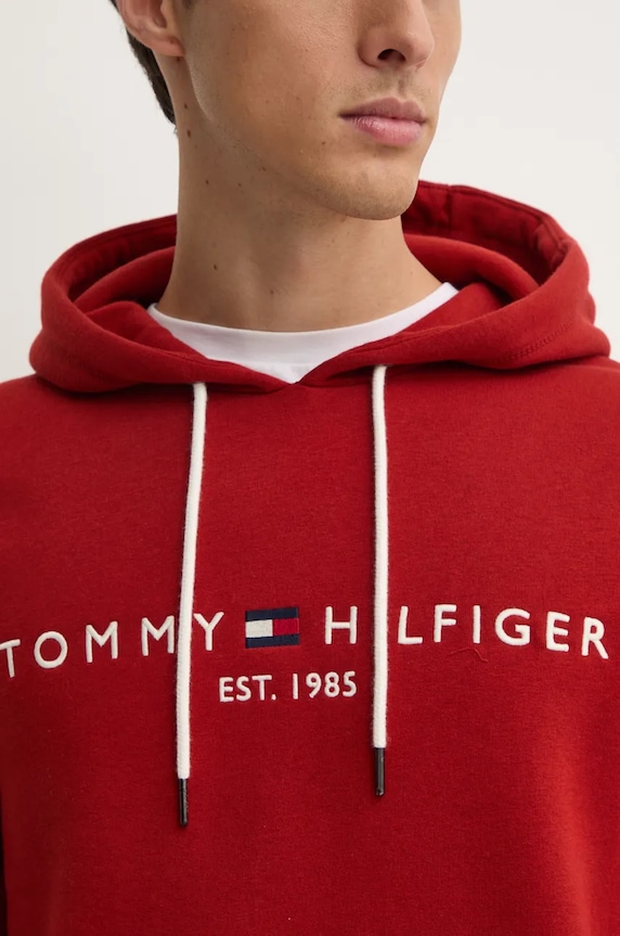Tommy Hilfiger bluza z kapturem męska z bawełną MW0MW11599 bordowy
