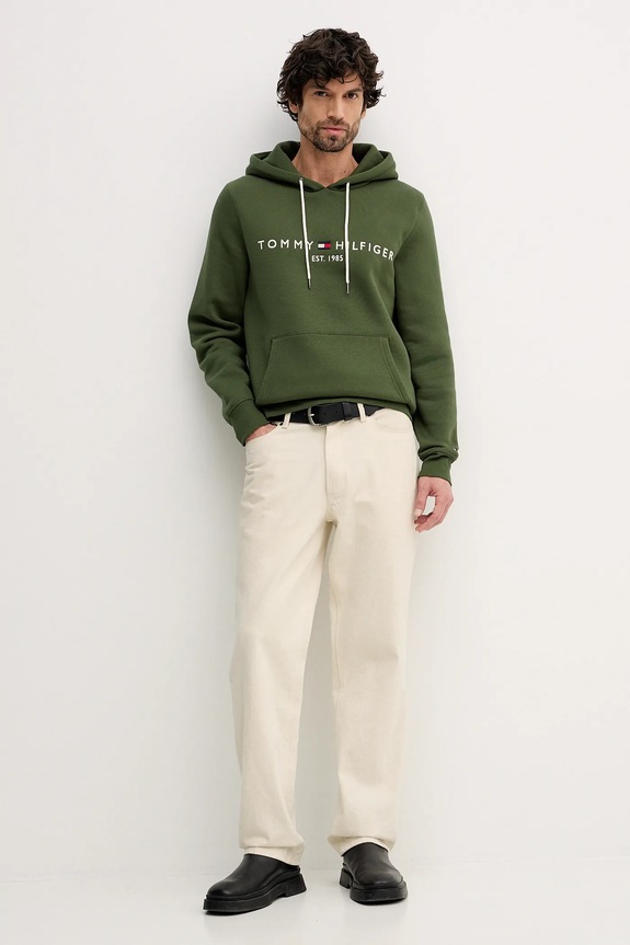 Tommy Hilfiger bluza z kapturem męska z bawełną MW0MW11599 zielony SS26