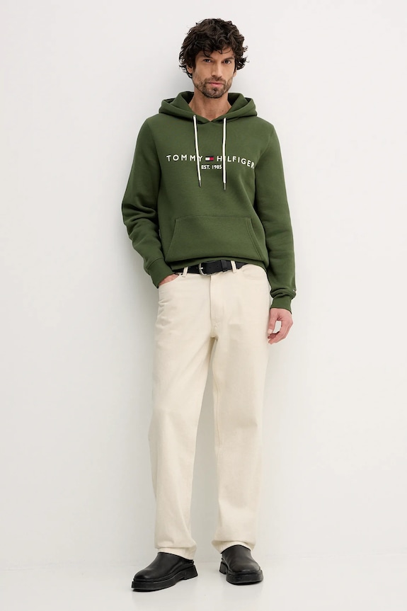 Tommy Hilfiger bluza z kapturem męska z bawełną MW0MW11599 zielony SS26
