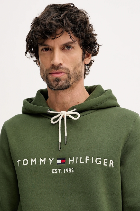 Tommy Hilfiger bluza z kapturem męska z bawełną zielony MW0MW11599