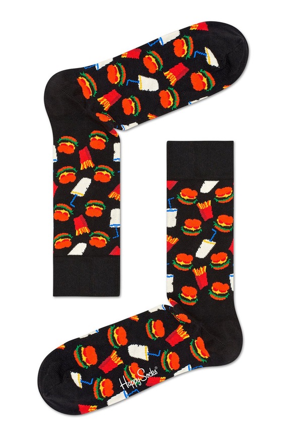 Happy Socks - Skarpetki Hamburger skarpetki długie czarny HAM01.9000.D