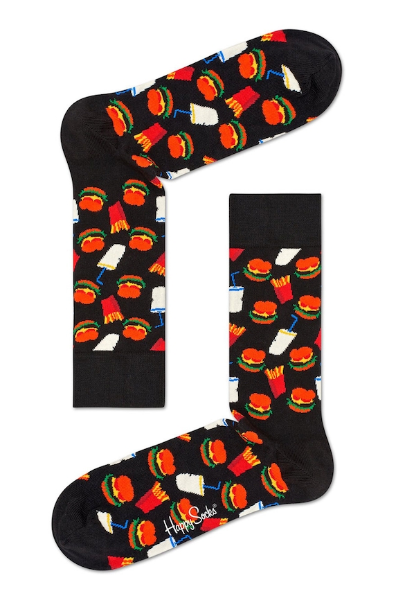 Happy Socks - Skarpetki Hamburger skarpetki długie czarny HAM01.9000.D