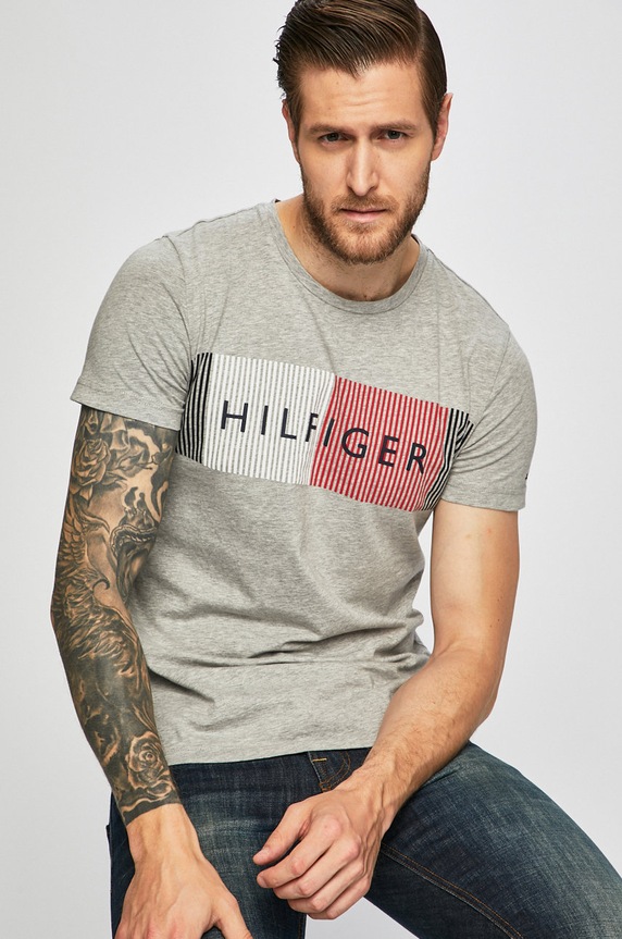 Tommy Hilfiger - Pánske tričko bavlna sivá MW0MW10829