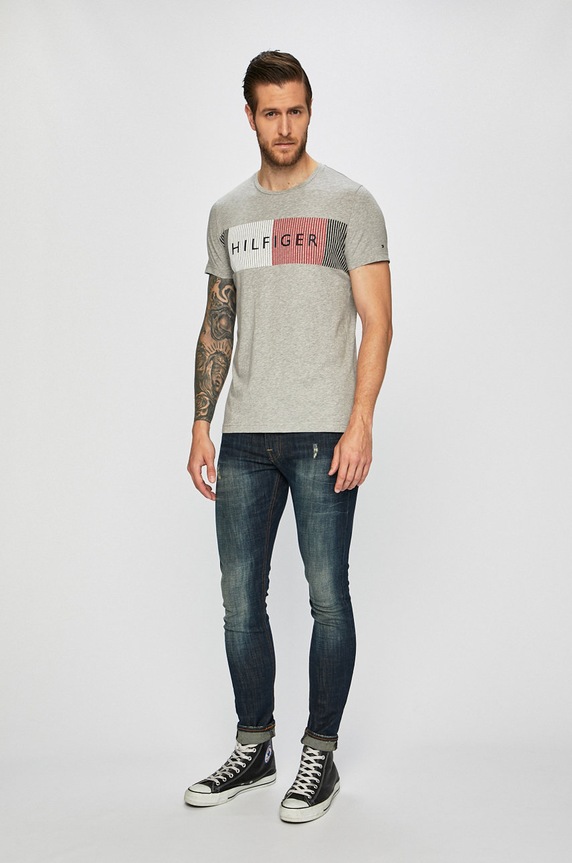 Tommy Hilfiger - Pánske tričko MW0MW10829 sivá AW19