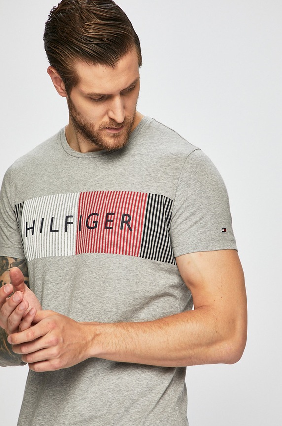 Tommy Hilfiger - Pánske tričko MW0MW10829 sivá