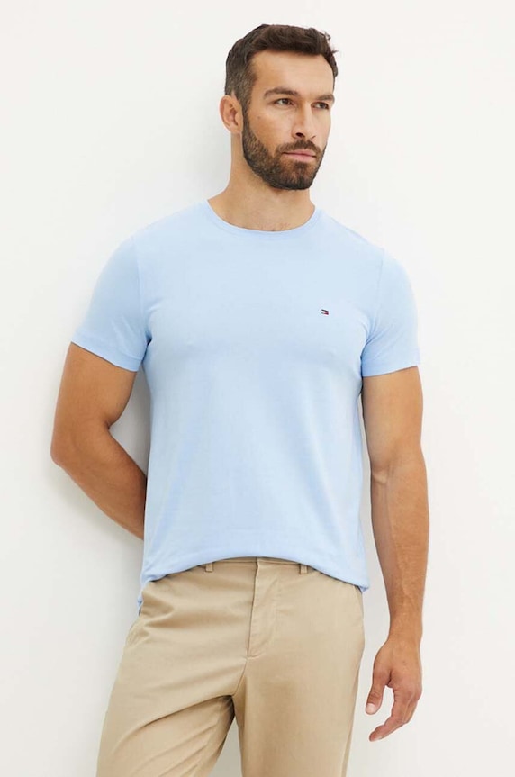 Tommy Hilfiger t-shirt z elastanem niebieski MW0MW10800