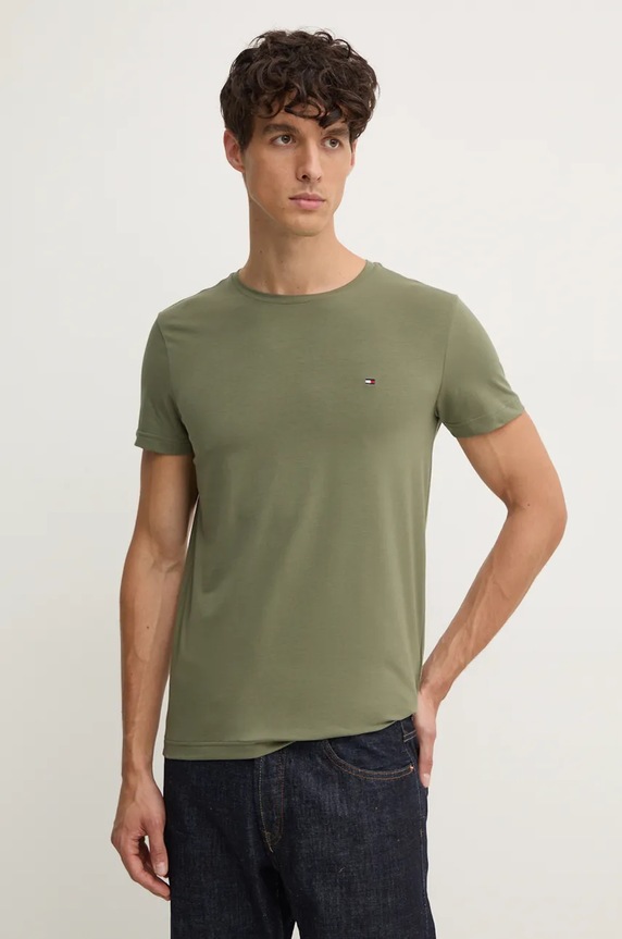 Tommy Hilfiger t-shirt z elastanem zielony MW0MW10800