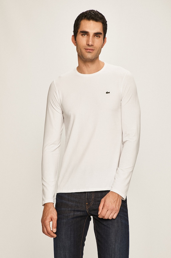 Lacoste - Pánske tričko s dlhým rukávom jednofarebný biela TH0990