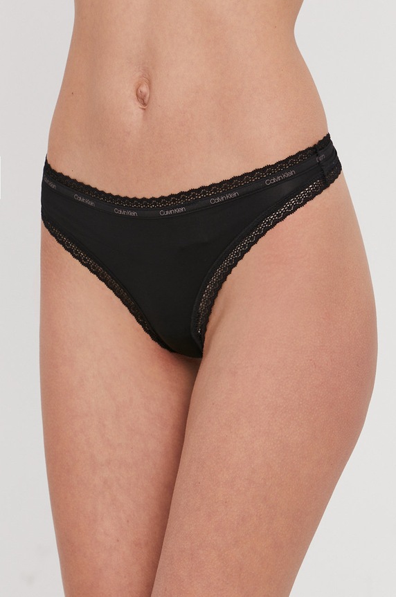 Calvin Klein Underwear Stringi dzianina czarny 000QD3763E