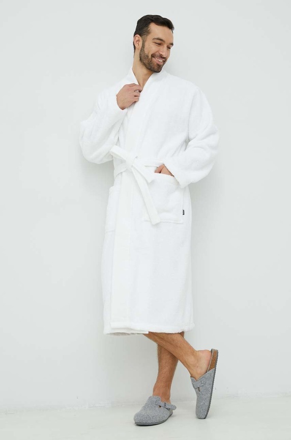 BOSS accappatoio in cotone tessuto bianco PLAIN.MEN