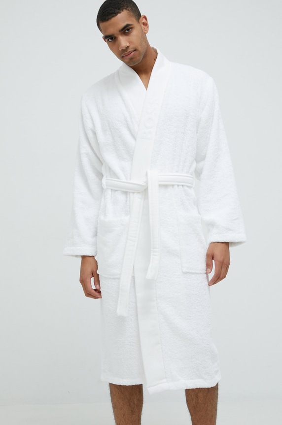 BOSS accappatoio in cotone tessuto bianco PLAIN.MEN