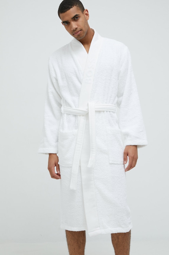 BOSS accappatoio in cotone tessuto bianco PLAIN.MEN