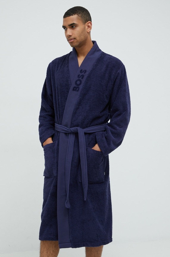 BOSS accappatoio in cotone blu navy PLAIN.MEN