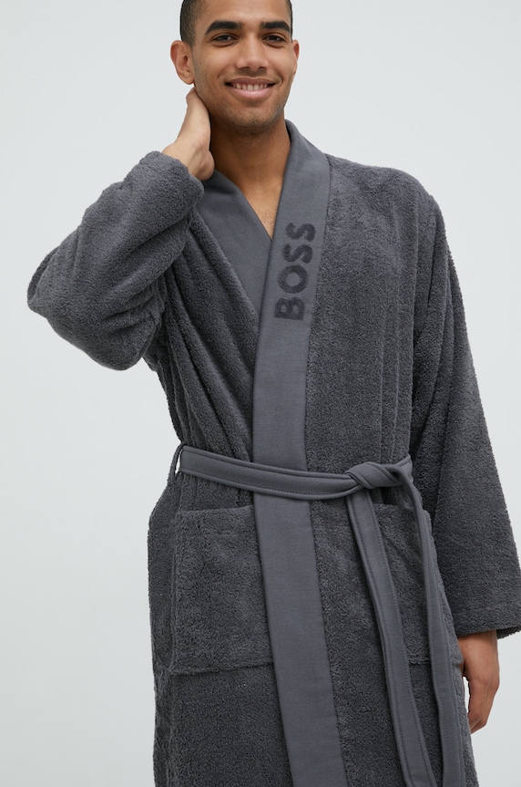 BOSS accappatoio in cotone grigio PLAIN.MEN