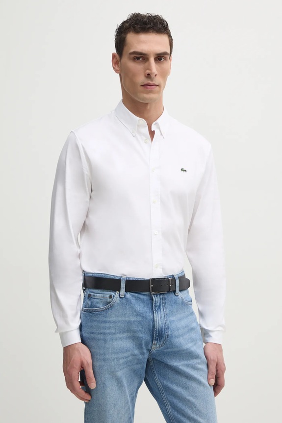 Lacoste koszula bawełniana gładkie biały CH2933