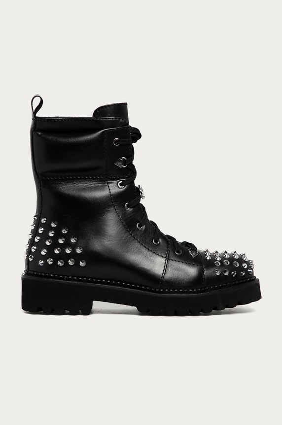 Karl Lagerfeld - Workery skórzane KL42873.00S płaski czarny KL42873.00S