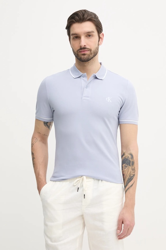 Calvin Klein Jeans tricou polo slim albastru J30J315603