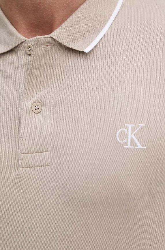 Тениска с яка Calvin Klein Jeans J30J315603 бежов