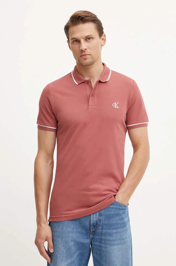 Тениска с яка Calvin Klein Jeans вталена розов J30J315603