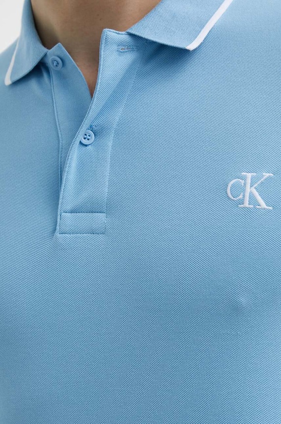 Тениска с яка Calvin Klein Jeans син J30J315603