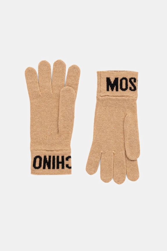 Rukavice s prímesou vlny Moschino s prídavkom vlny hnedá M2357.65232