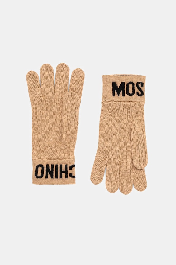 Rukavice s prímesou vlny Moschino s prídavkom vlny hnedá M2357.65232