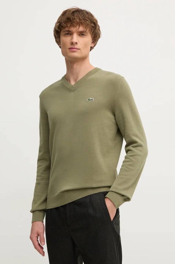 Lacoste sweter bawełna zielony AH1951