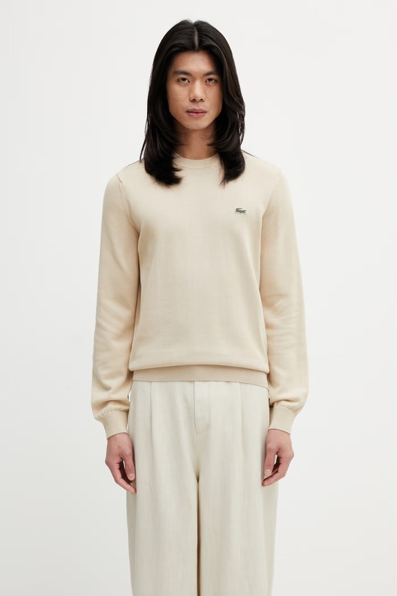 Lacoste pulover din bumbac bărbați uni bej AH1985