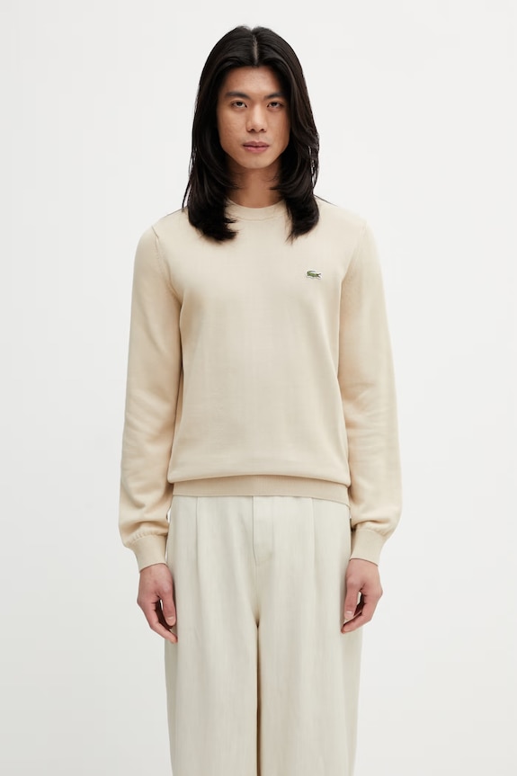 Lacoste pulover din bumbac bărbați uni bej AH1985