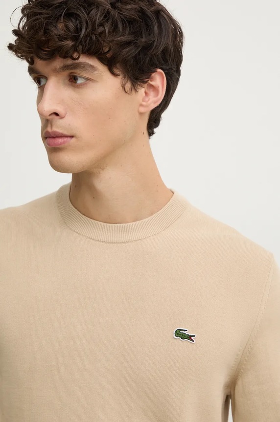 Lacoste πουλόβερ ανδρικό βαμβακερό μπεζ AH1985