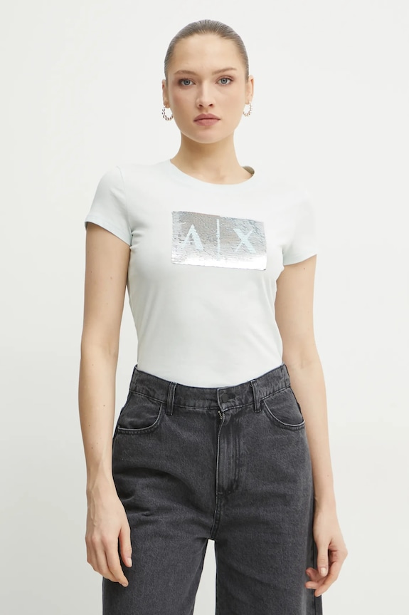 Bavlnené tričko Armani Exchange nášivka tyrkysová 8NYTDL.YJ73Z